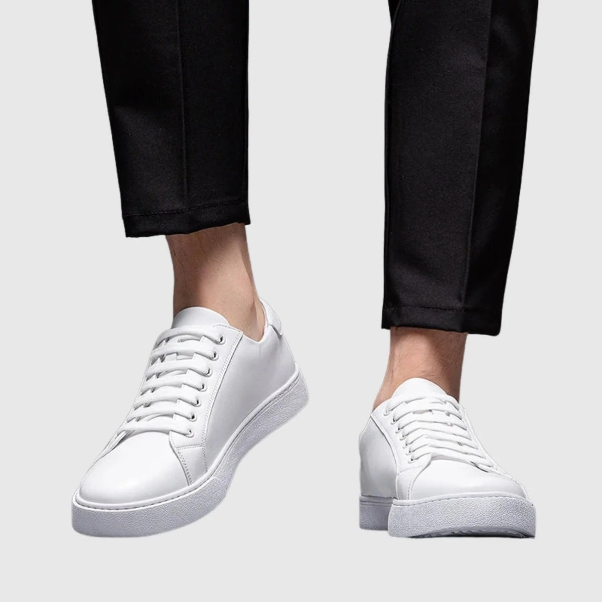 Buty męskie casualowe niskie sznurowane z okrągłym noskiem - Biały