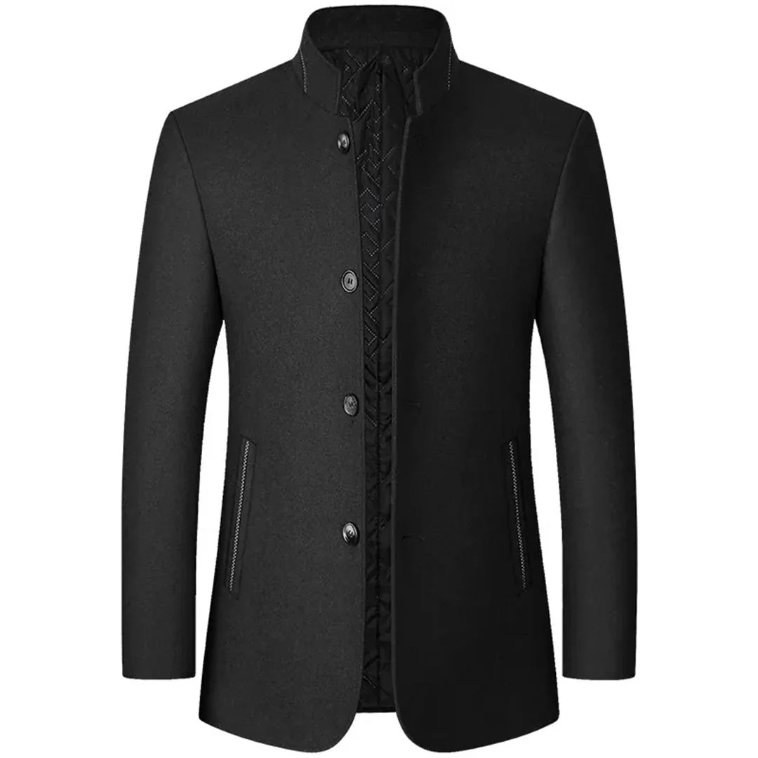 Kurtka męska elegancka ze stójką i zapięciem na guziki - Czarny