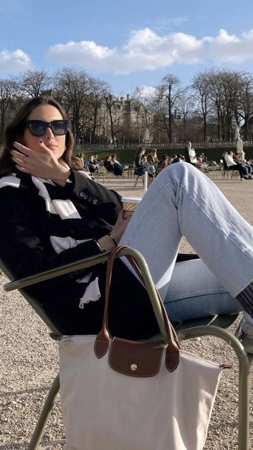 Torebka damska shopper duża z długimi uchwytami i kieszenią - Beżowy