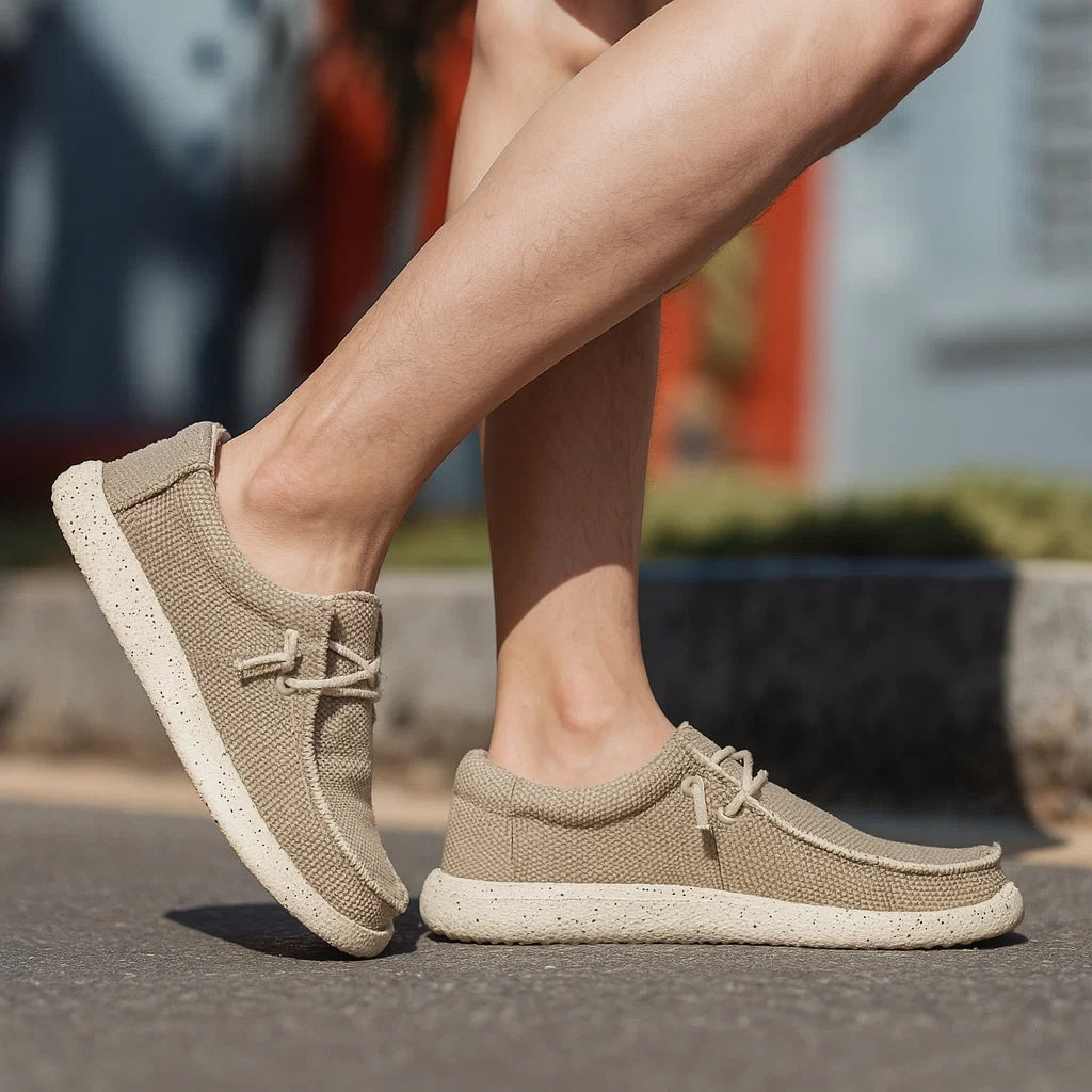 Półbuty męskie casual sznurowane z okrągłym noskiem i przeszyciami - Khaki