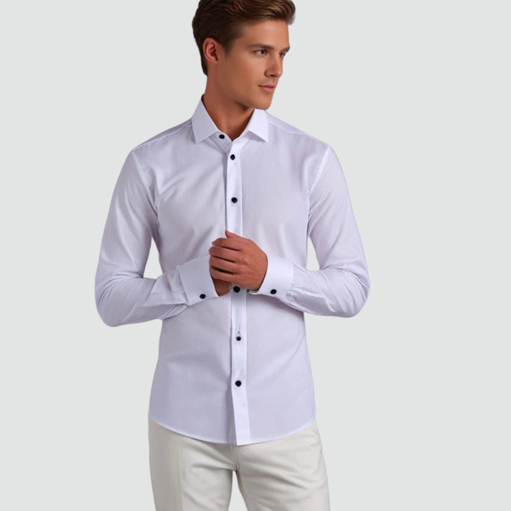 Koszula męska slim fit elegancka z długim rękawem i wykładanym kołnierzykiem - Biały