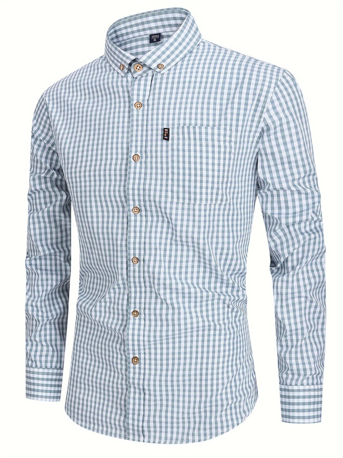 Koszula męska w kratę z długim rękawem i kołnierzykiem button down - Niebieski