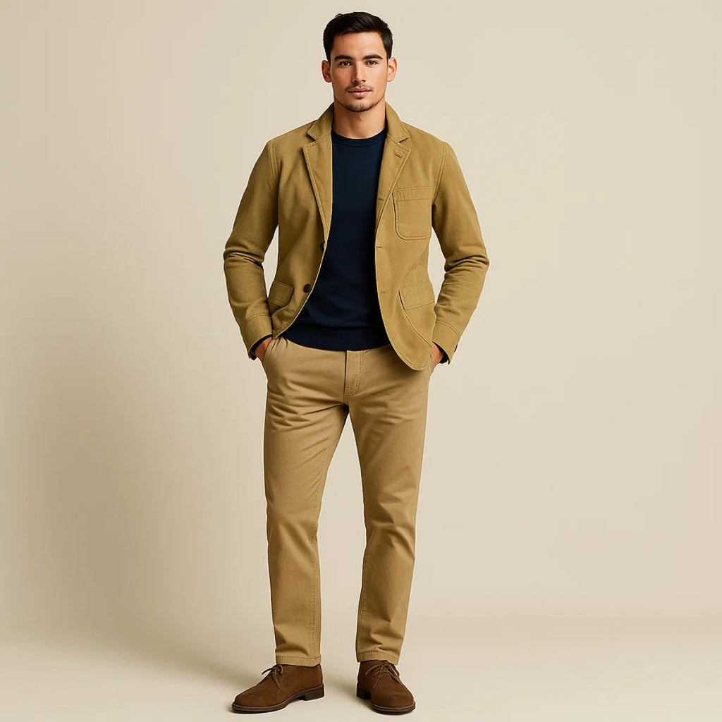 Marynarka męska casual o luźnym kroju z naszywanymi kieszeniami - Khaki