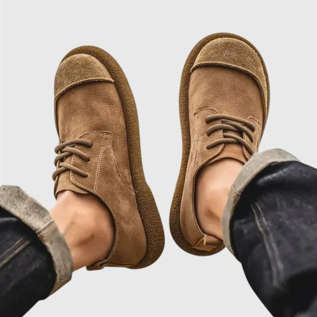 Półbuty męskie retro sznurowane z szerokim zaokrąglonym noskiem - Khaki
