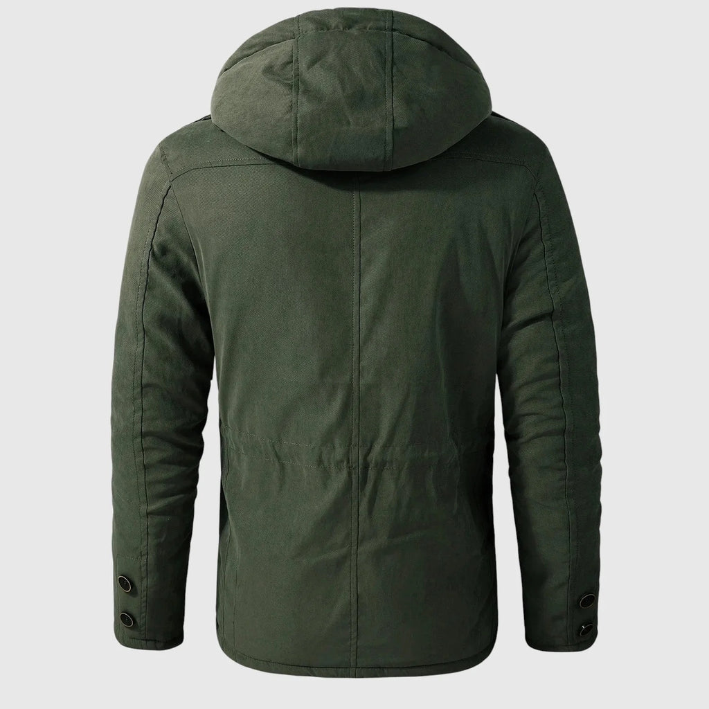 Kurtka męska zimowa z kapturem i wieloma kieszeniami w stylu outdoorowym - Zielony
