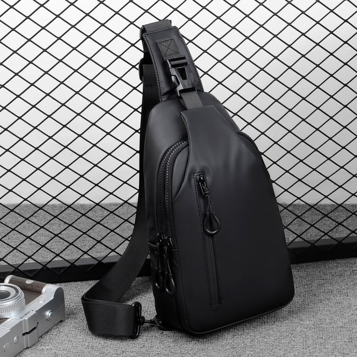 Torba męska crossbody na jedno ramię z regulowanym paskiem i kieszenią - Czarny