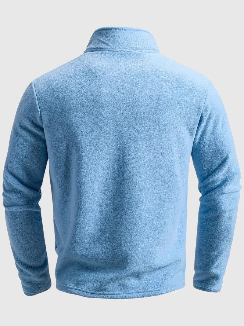 Bluza męska o luźnym kroju ze stójką i krótkim zamkiem - Niebieski