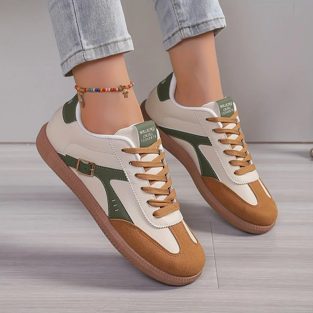 Sneakersy damskie niskie sznurowane w stylu retro na płaskiej podeszwie - Zielony