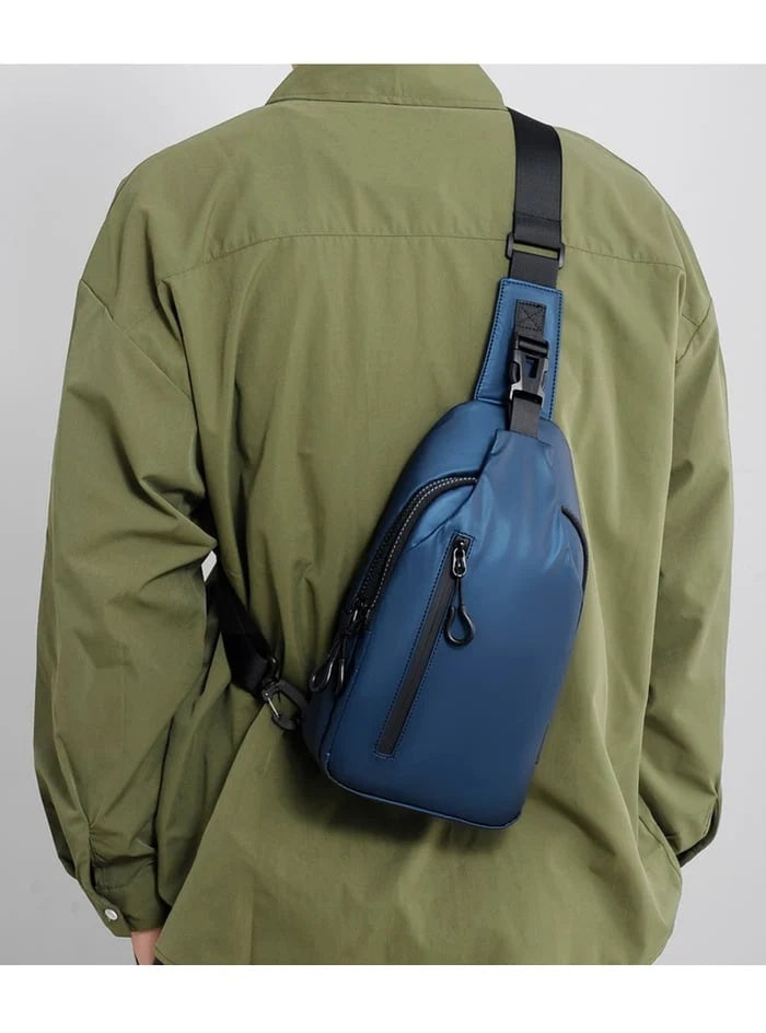 Torba męska crossbody na jedno ramię z regulowanym paskiem i kieszenią - Niebieski