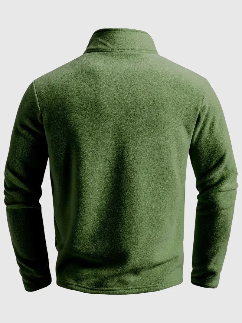 Bluza męska o luźnym kroju ze stójką i krótkim zamkiem - Zielony