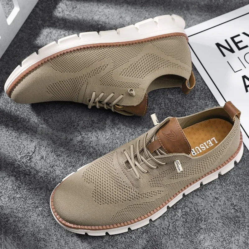 Buty męskie sportowe wsuwane z elastycznym sznurowaniem - Beżowy