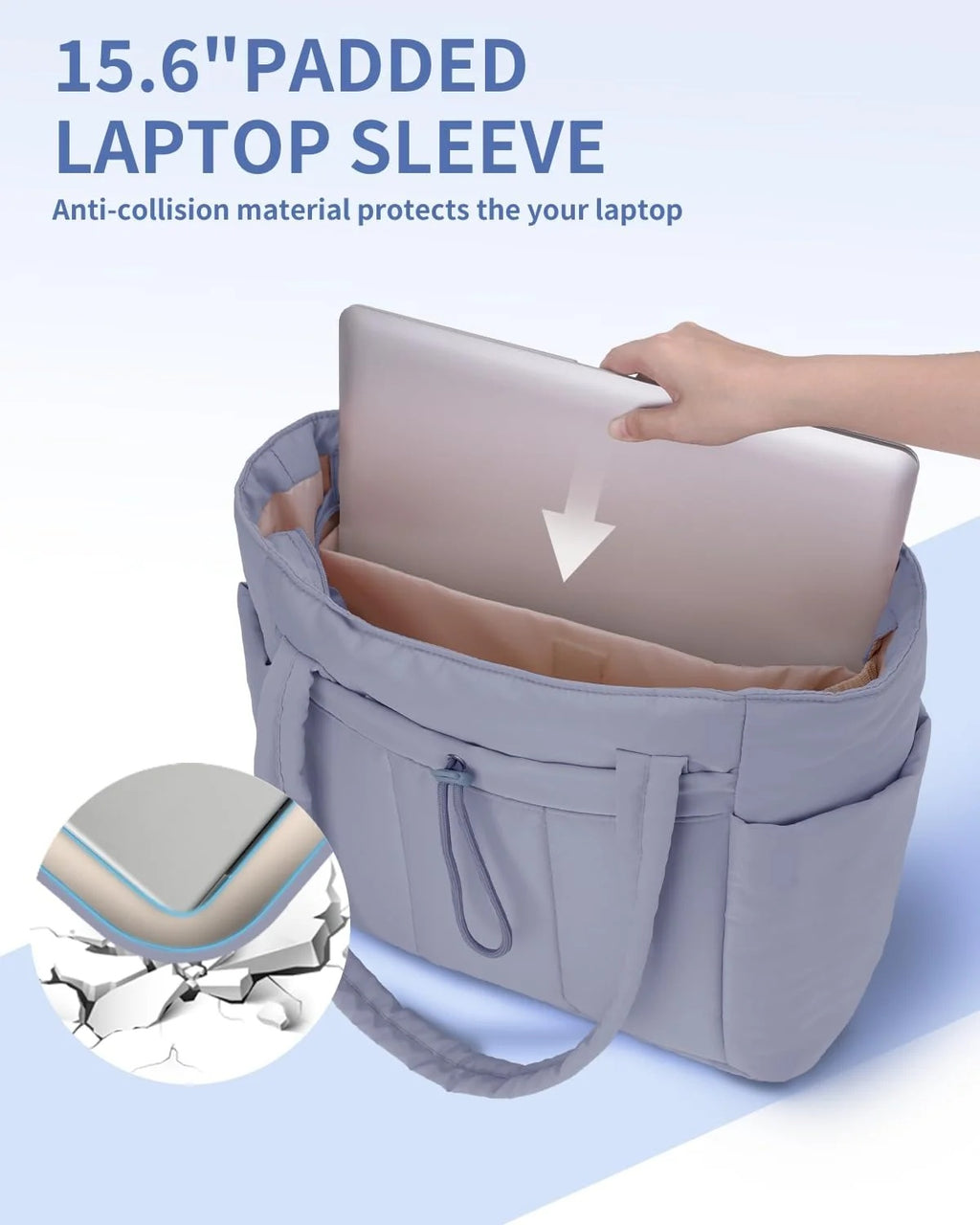 Torba damska na laptopa z długimi uchwytami i kieszeniami - Niebieski