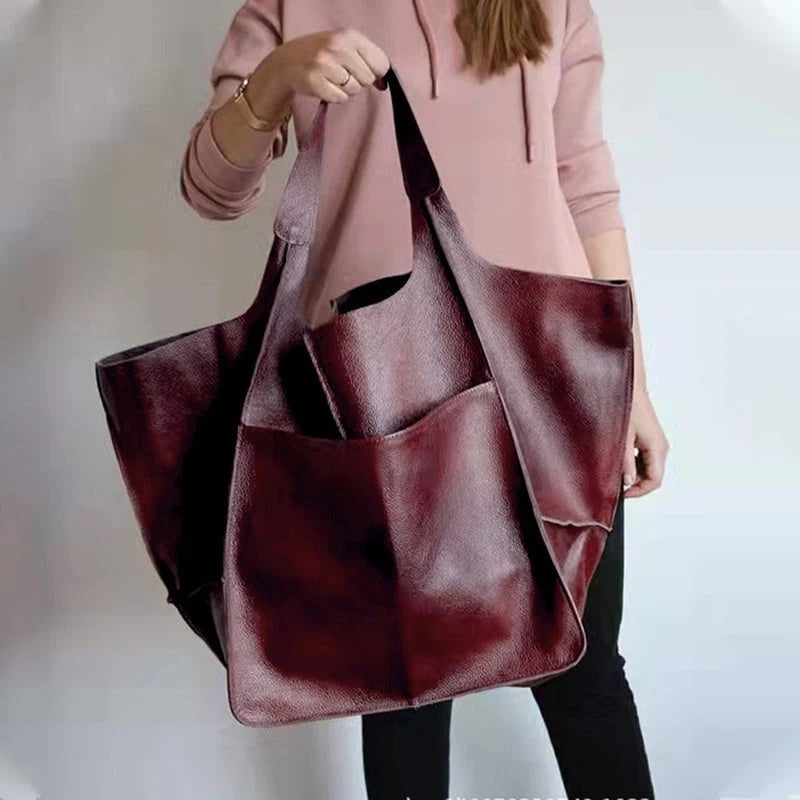 Torebka damska shopper duża z szerokimi uchwytami i kieszeniami - Khaki