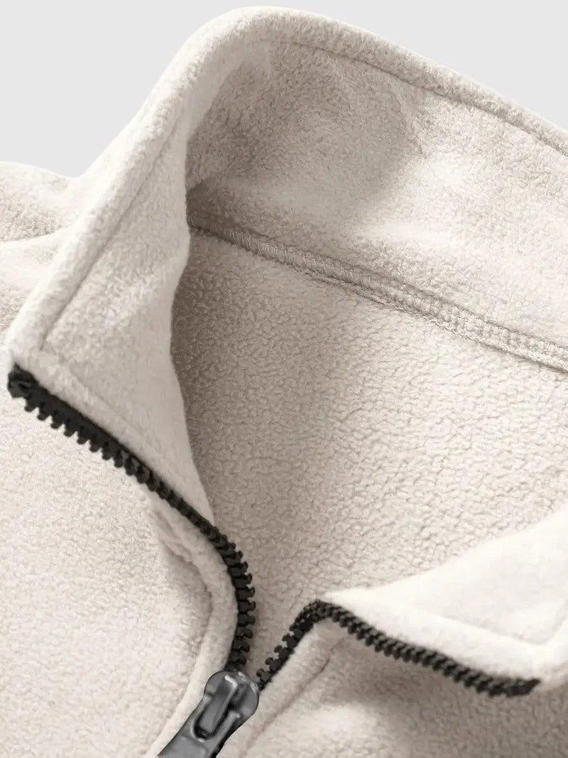 Bluza męska o luźnym kroju ze stójką i krótkim zamkiem - Beżowy