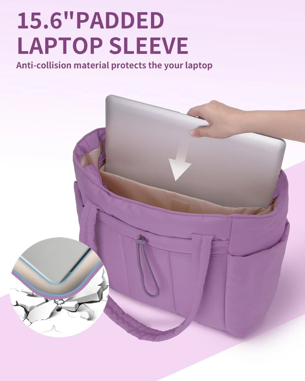 Torba damska na laptopa z długimi uchwytami i kieszeniami - Fioletowy