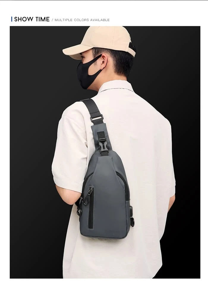 Torba męska crossbody na jedno ramię z regulowanym paskiem i kieszenią - Szary
