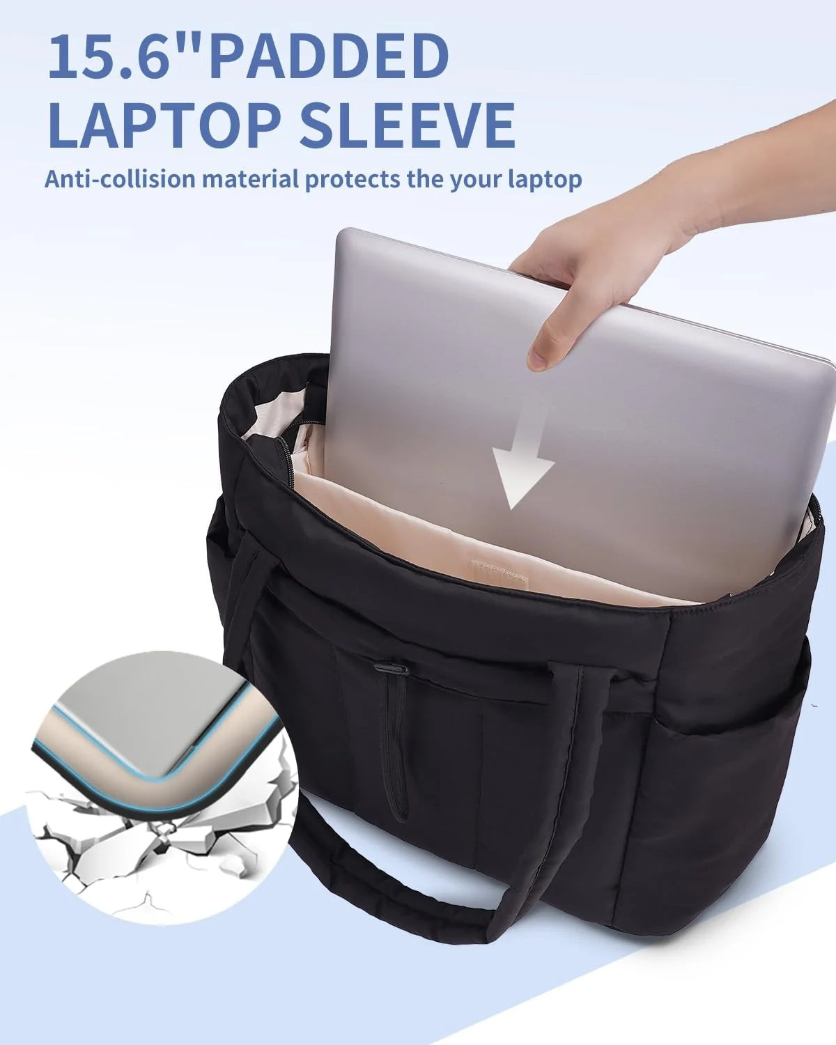 Torba damska na laptopa z długimi uchwytami i kieszeniami - Czarny