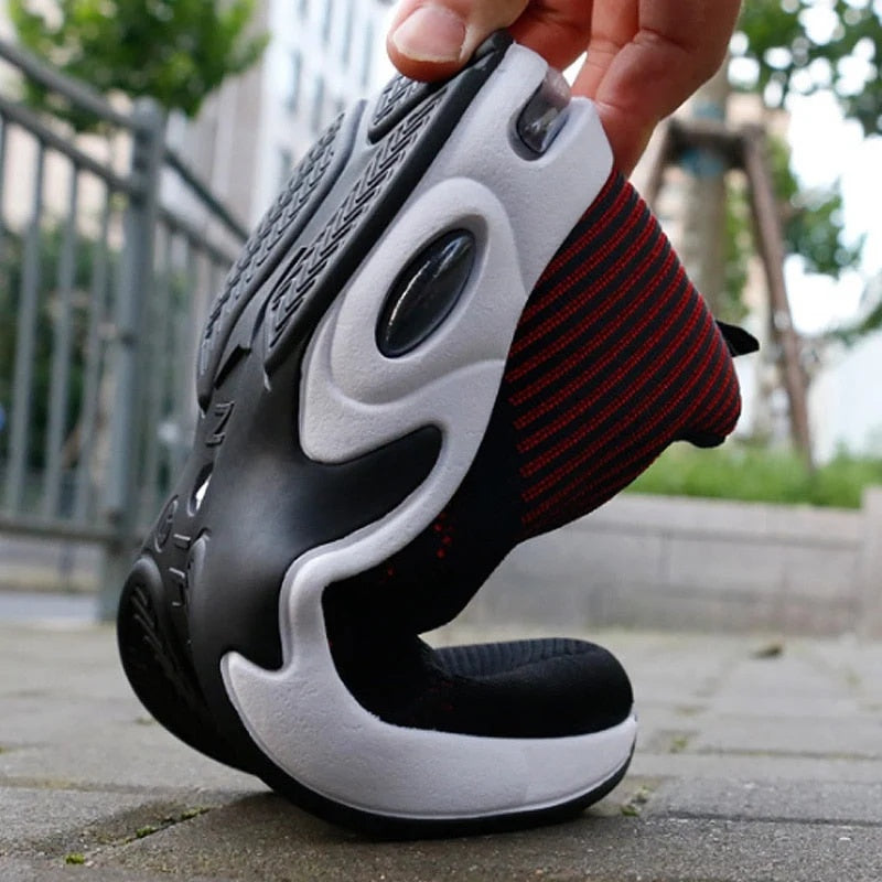 Buty sportowe męskie sznurowane z grubą podeszwą i okrągłym noskiem - Czerwony