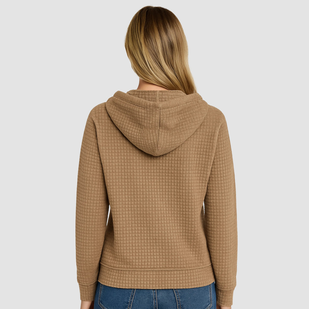 Bluza damska rozpinana z kapturem i fakturowanym wzorem - Khaki