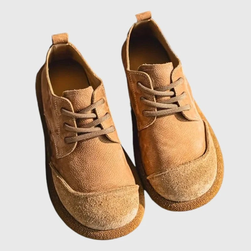 Półbuty męskie retro sznurowane z szerokim zaokrąglonym noskiem - Khaki