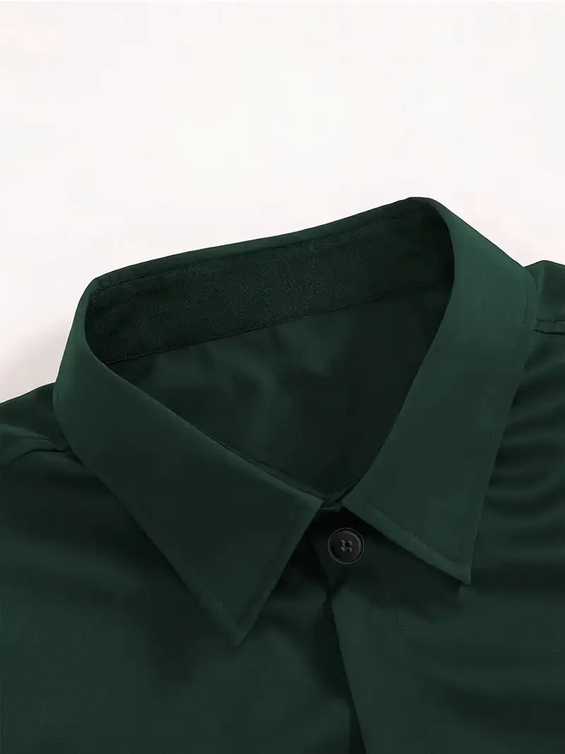 Koszula męska elegancka o dopasowanym kroju z długim rękawem - Ciemny Zielony