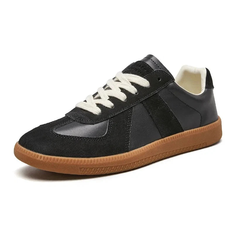 Sneakersy męskie retro niskie sznurowane z panelami - Czarny