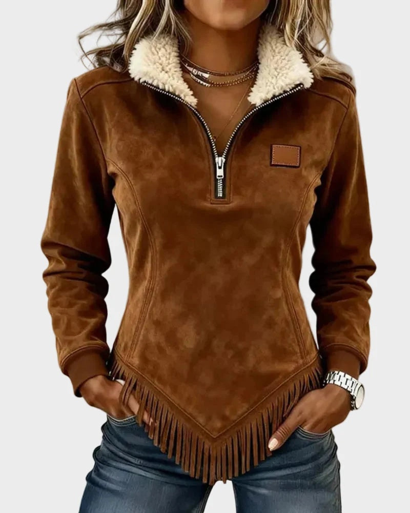 Bluza damska w stylu western z kołnierzem i frędzlami