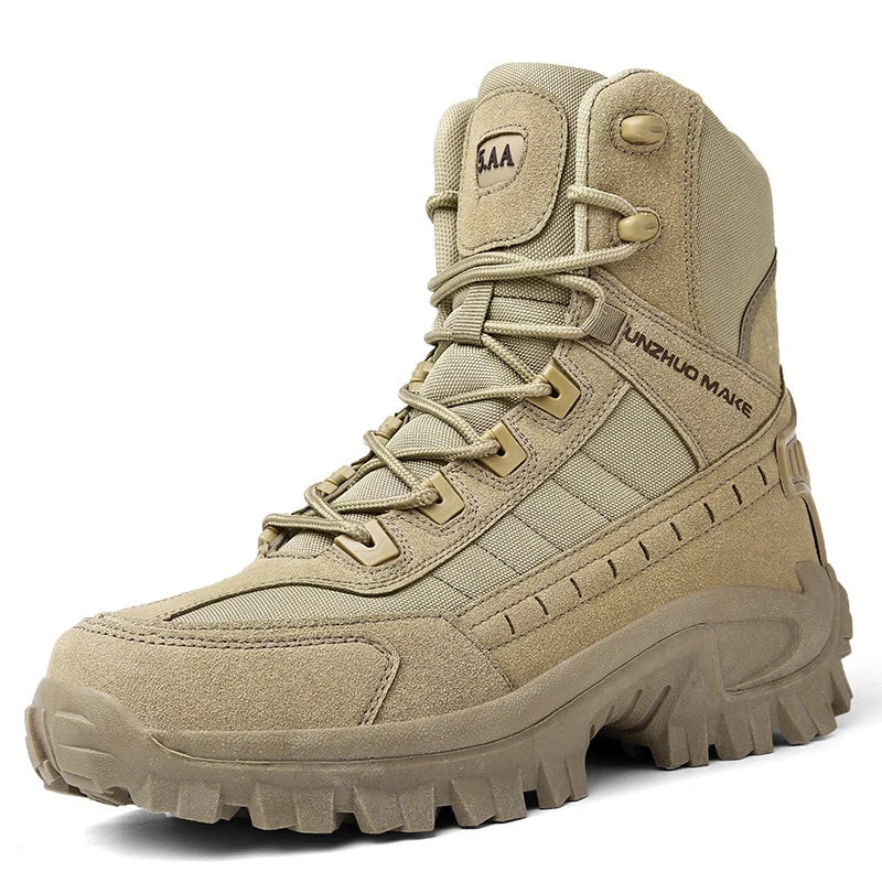 Buty męskie trekkingowe wysokie sznurowane z terenowym bieżnikiem - Beżowy