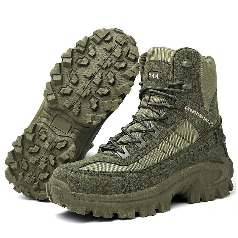 Buty męskie trekkingowe wysokie sznurowane z bieżnikowaną podeszwą - Zielony