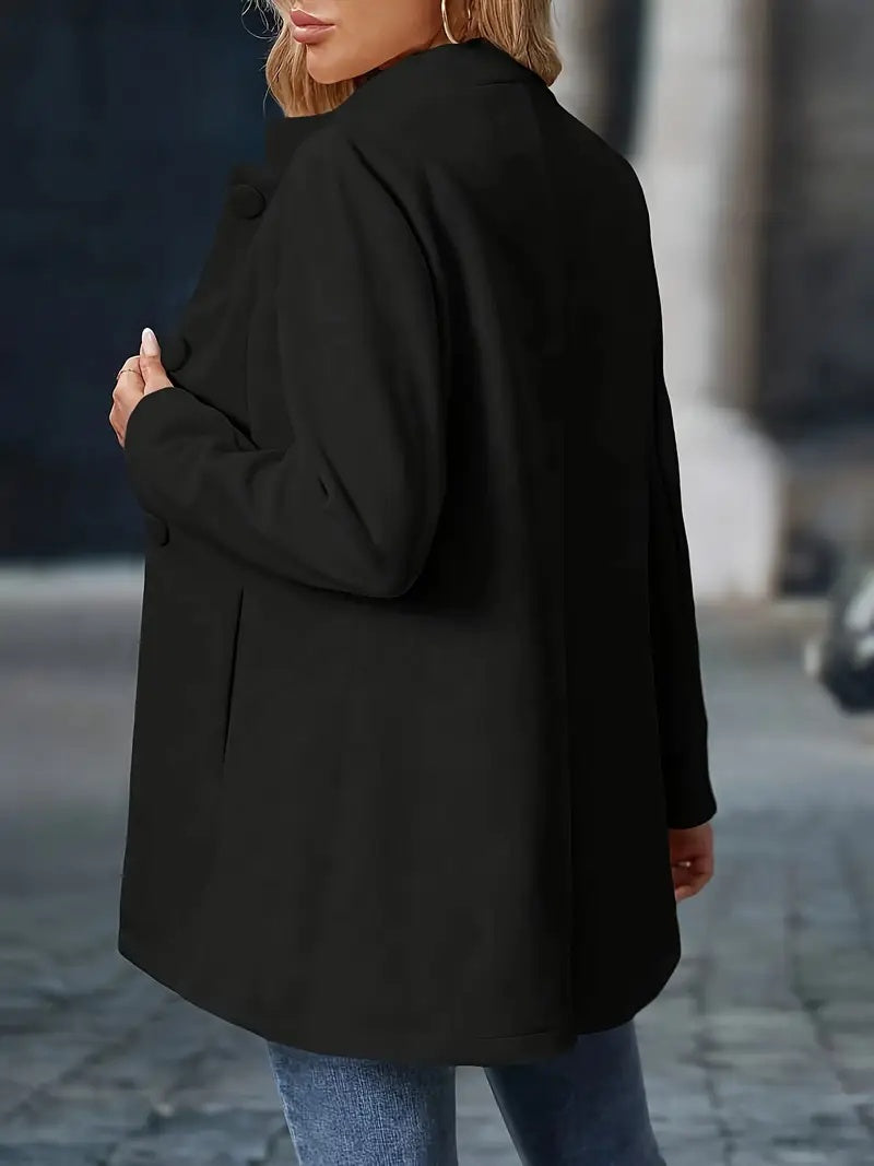 Płaszcz damski długi ze stójką i jednorzędowym zapięciem - Czarny
