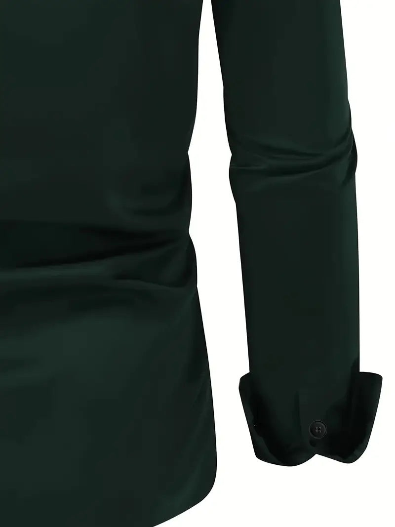 Koszula męska elegancka o dopasowanym kroju z długim rękawem - Ciemny Zielony