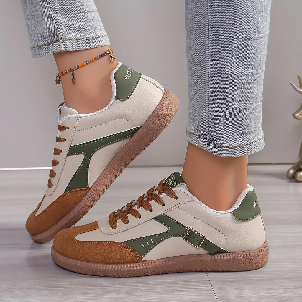 Sneakersy damskie niskie sznurowane w stylu retro na płaskiej podeszwie - Zielony