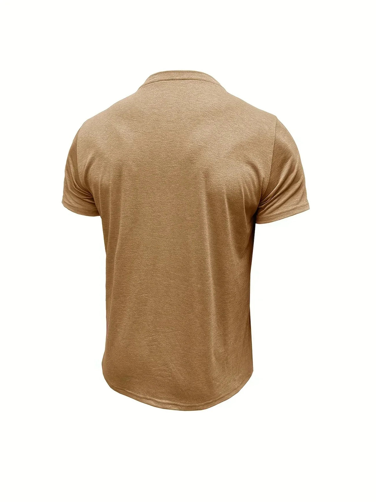 Koszulka męska z krótkim rękawem dekoltem henley i kieszenią - Khaki
