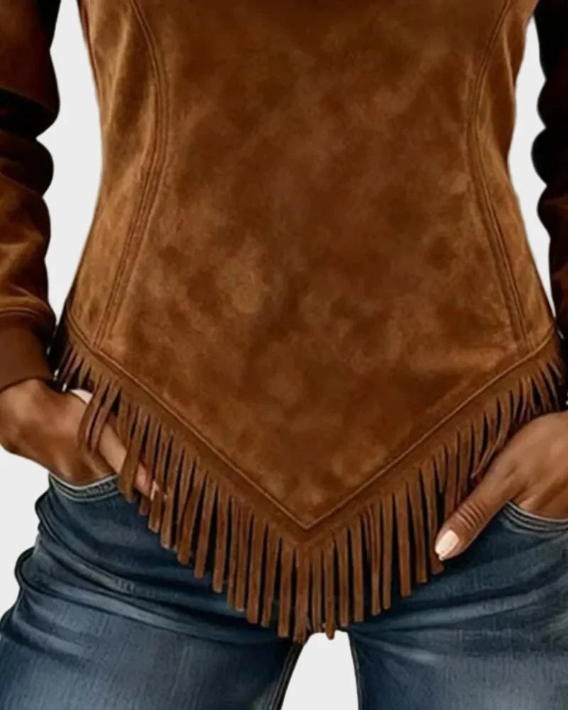 Bluza damska w stylu western z kołnierzem i frędzlami