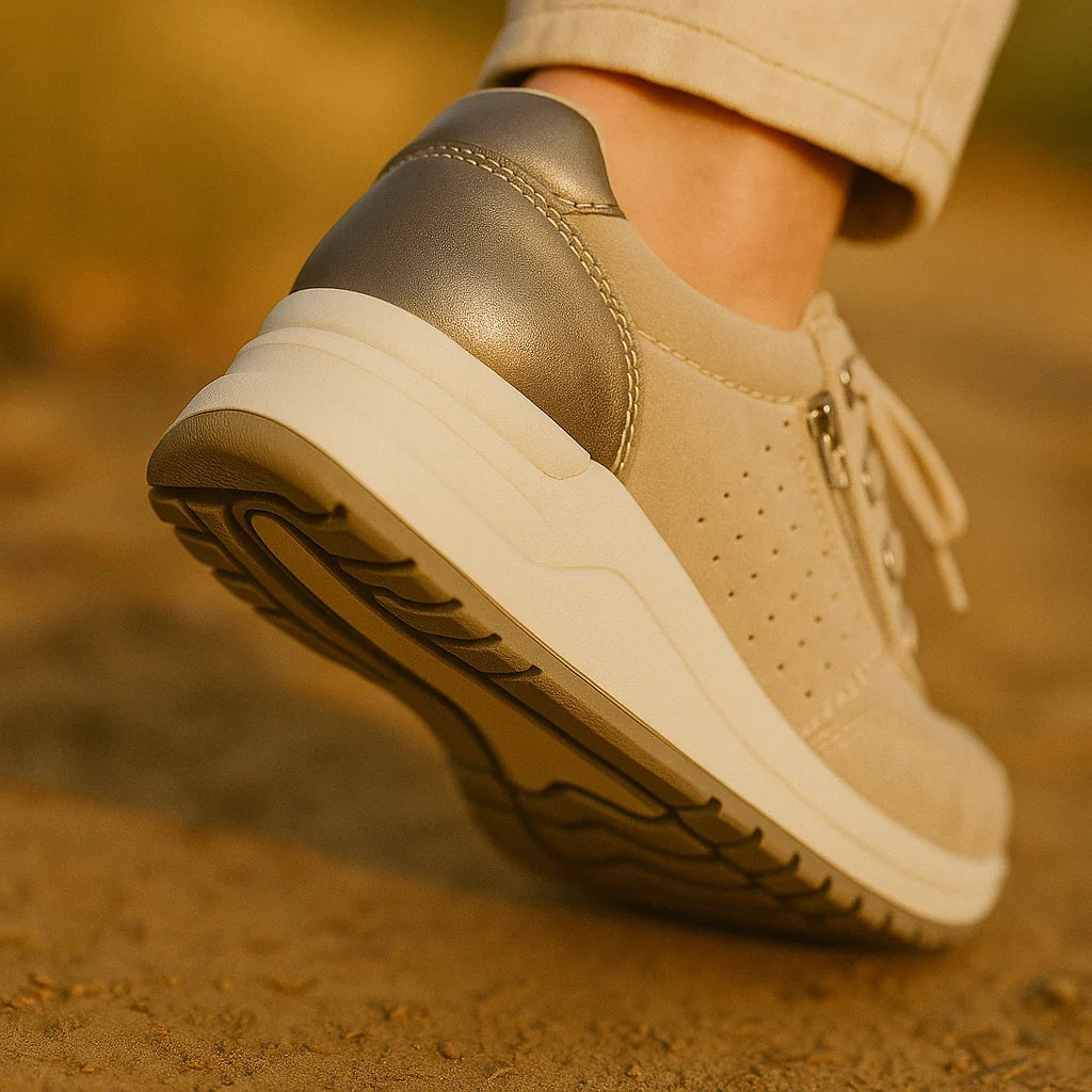 Sneakersy damskie niskie sznurowane na podwyższonej podeszwie - Khaki