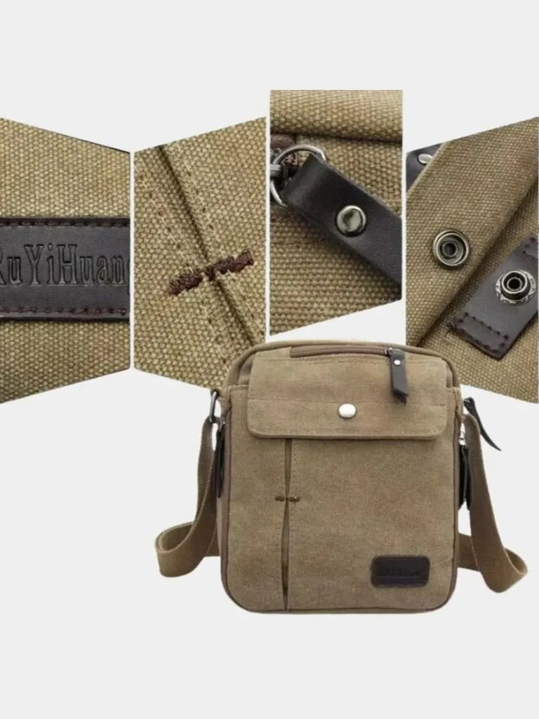 Torba męska na ramię z regulowanym paskiem i kieszeniami na suwak - Khaki