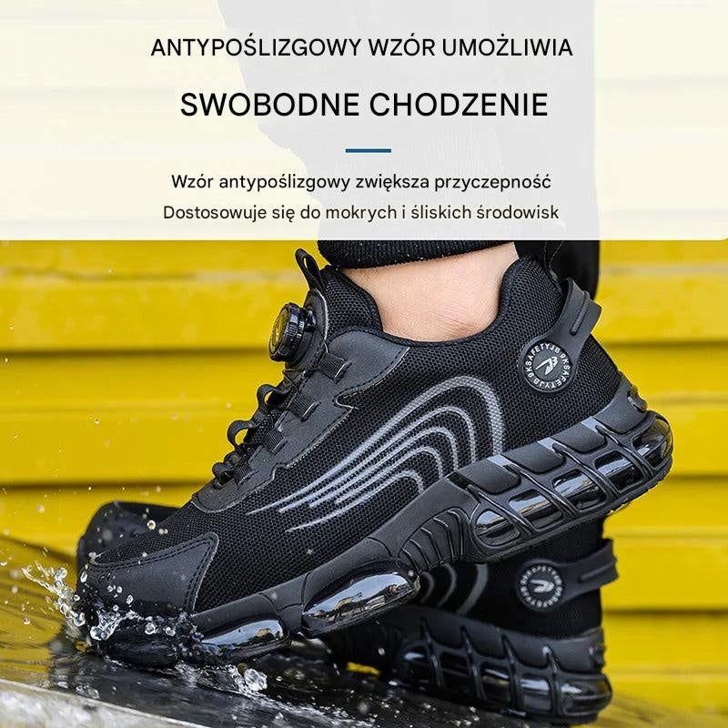 Buty męskie robocze niskie z pokrętłem i ochroną palców - Czarny