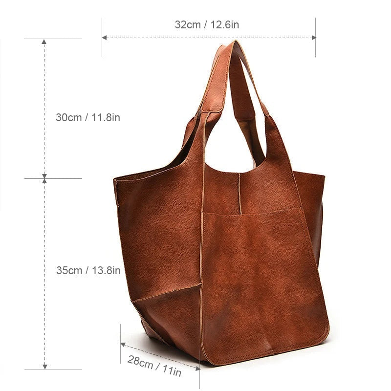 Torebka damska shopper duża z szerokimi uchwytami i kieszeniami - Brązowy
