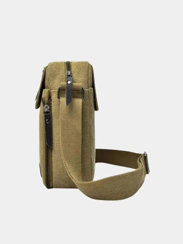 Torba męska na ramię z regulowanym paskiem i kieszeniami na suwak - Khaki