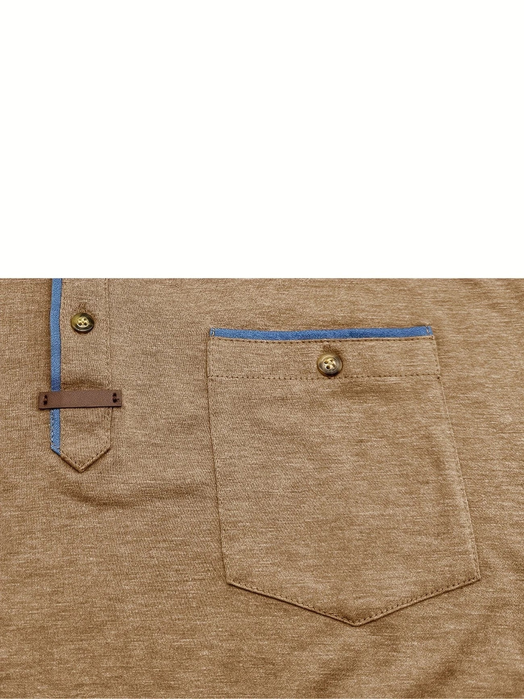 Koszulka męska z krótkim rękawem dekoltem henley i kieszenią - Khaki