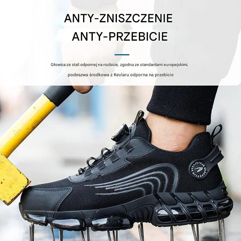 Buty męskie robocze niskie z pokrętłem i ochroną palców - Czarny