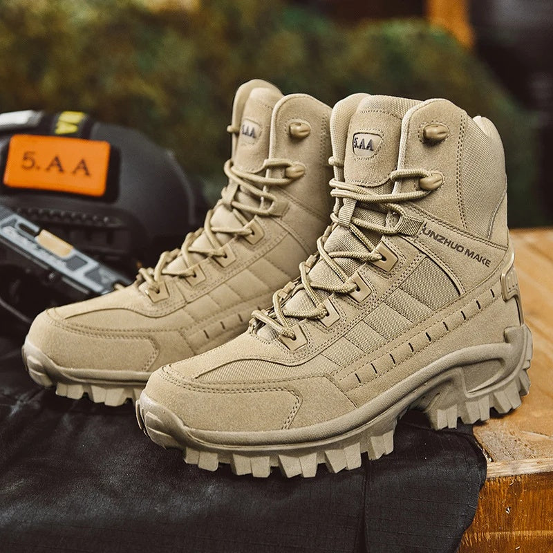 Buty męskie trekkingowe wysokie sznurowane z bieżnikowaną podeszwą - Żółty