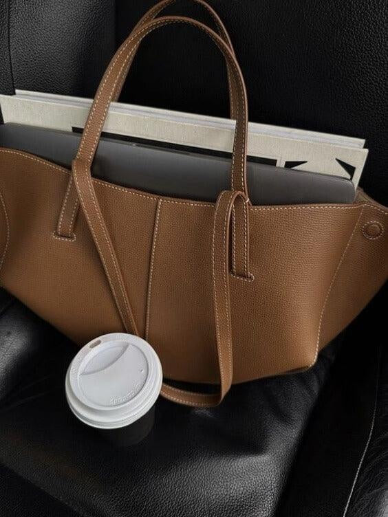Torebka damska shopper z podwójnymi uchwytami i odpinaną torbą wewnętrzną - Brązowy